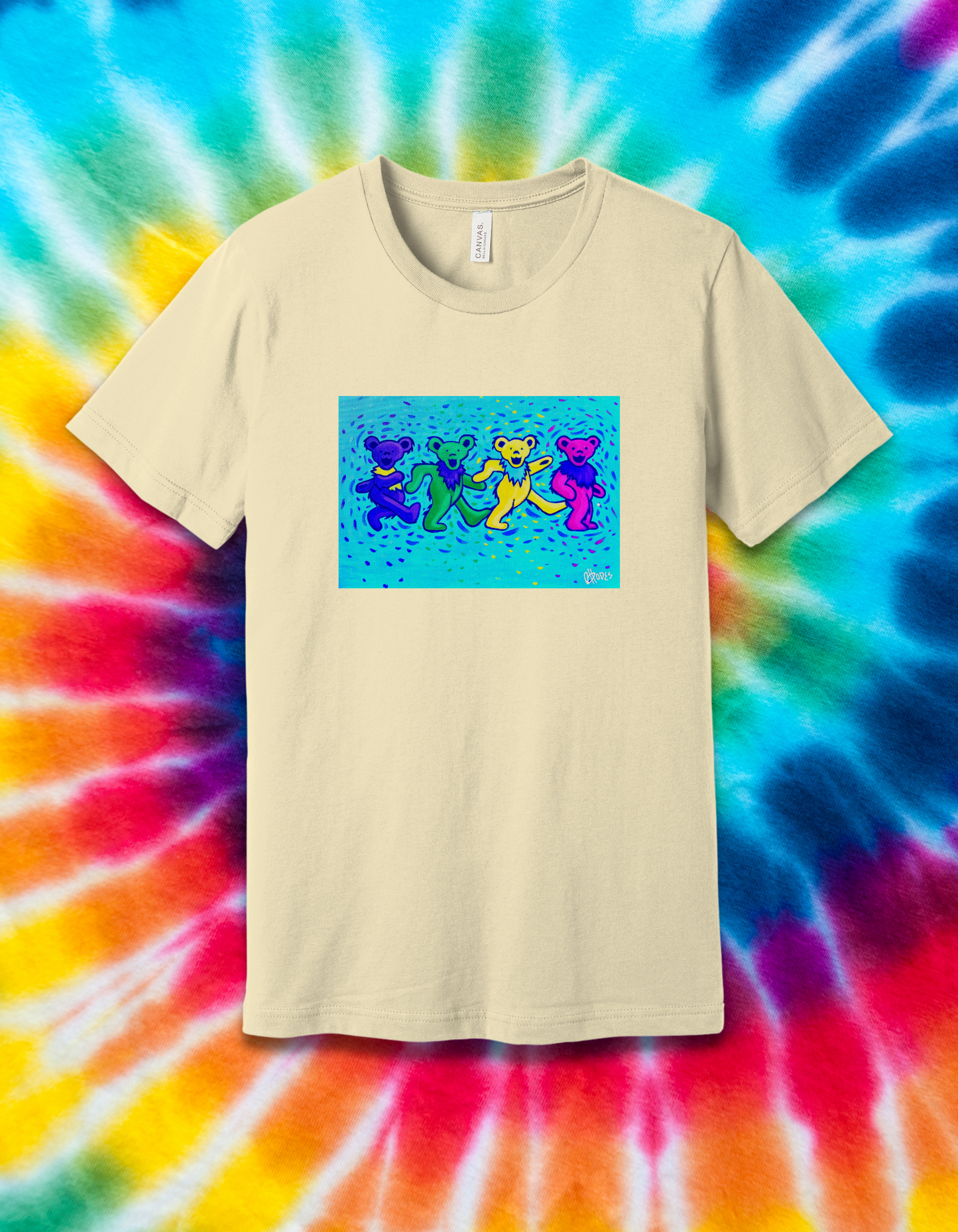 Dancing Bears Tie Dye Grateful Dead T-shirt blue & green cotton